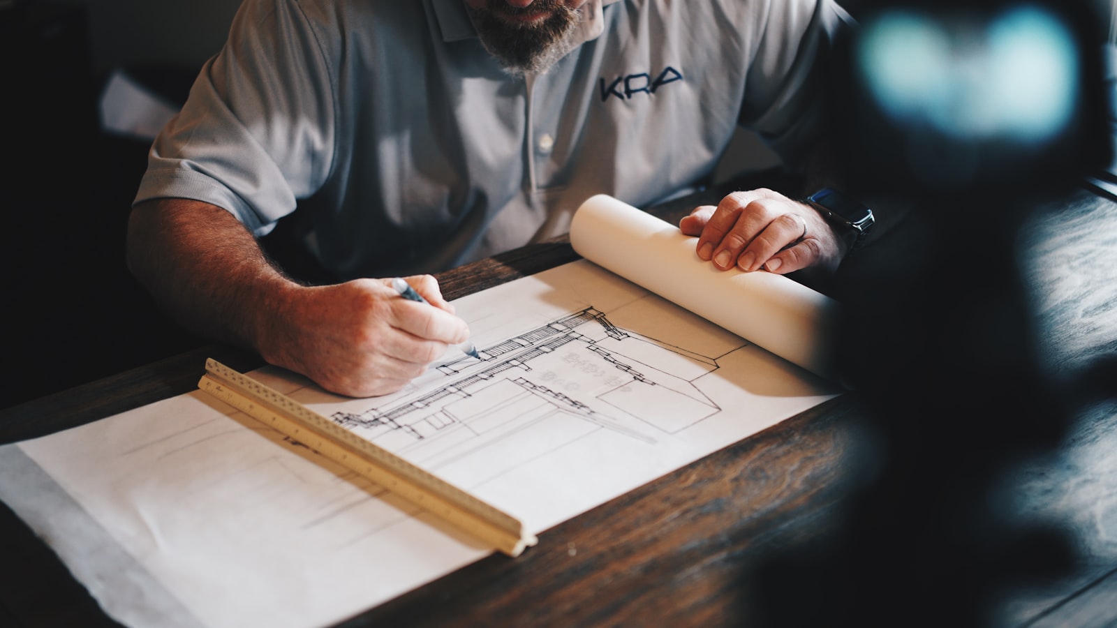 Reviewing remodeling plans at a work table